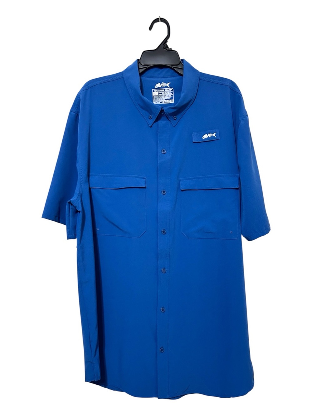 Silver Bait Fishing Shirt Men XL Tall Blue Short Sleeve Performance Vented Butto